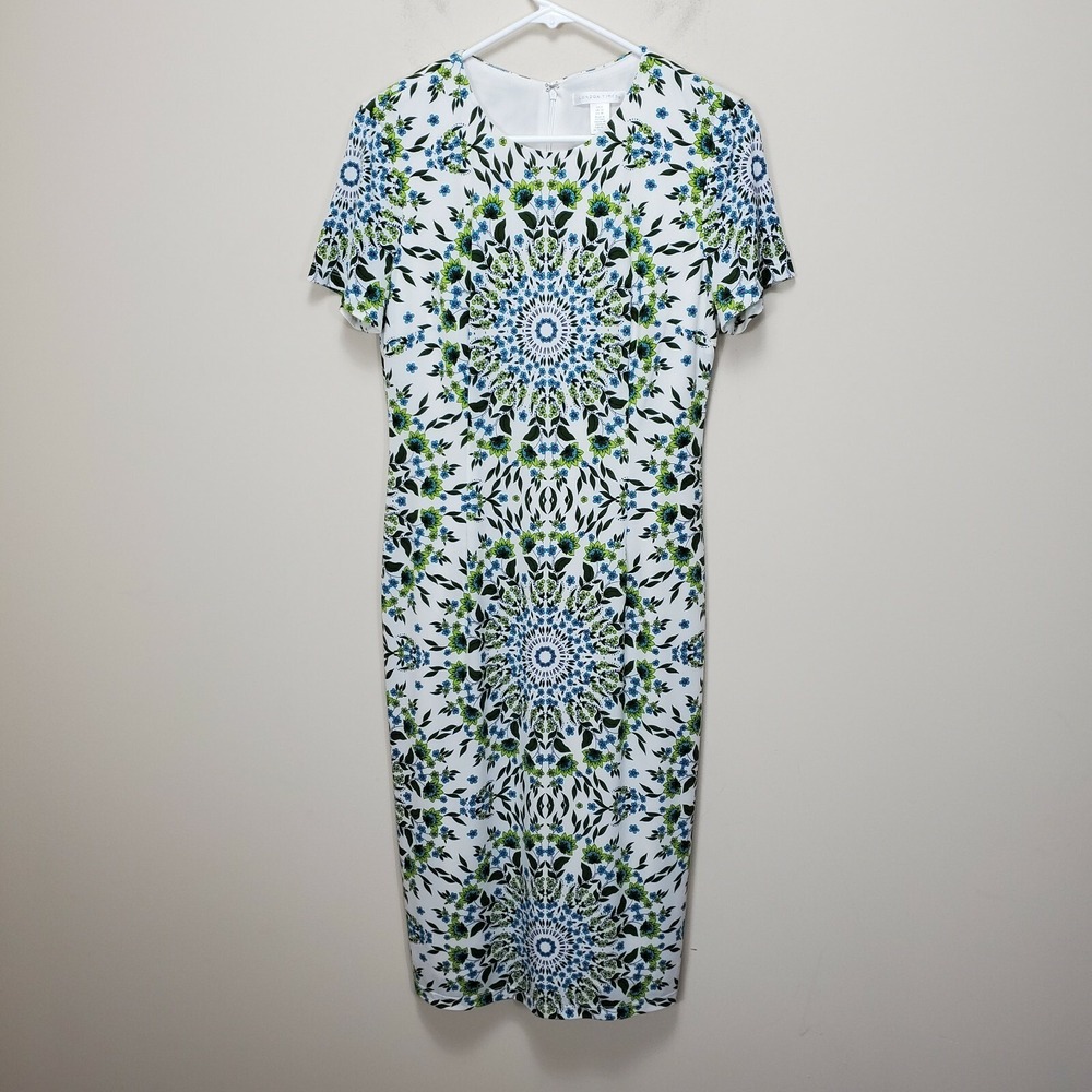 London Times Dress Size 8 Blue Green White Multi-color short sleeve Sheath